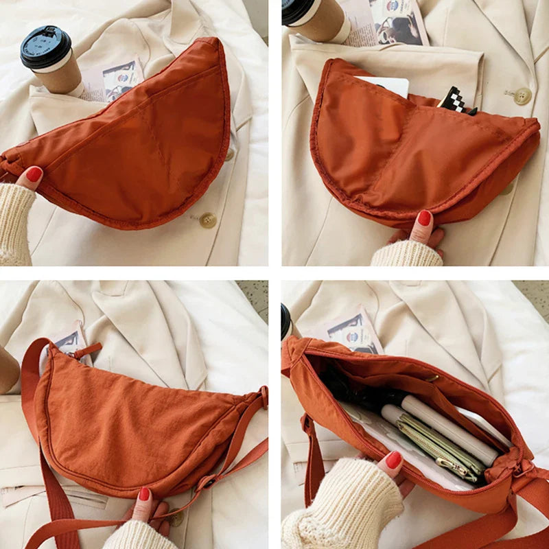 Nylon Hobo Chest Shoulder Bag – Large Capacity Half Moon Crossbody Messenger for Women, Travel & Everyday Use