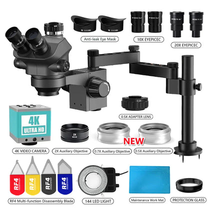3.5-200X Simul-Focal Stereo Trinocular Microscope Set – 4K/2K/1080P HDMI VGA USB Camera, Clamp & Folding Extension Base