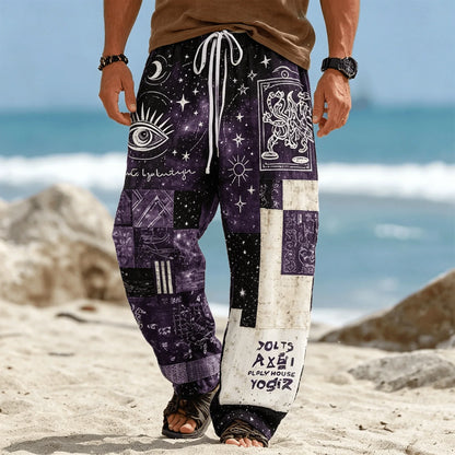 Men’s Tribal Patchwork Drawstring Pants - Casual Boho Summer Beach & Vacation Trousers