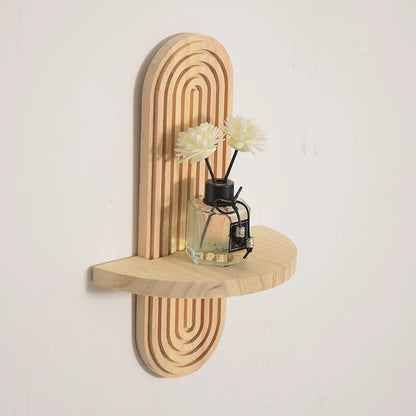 Wooden Wall-Mounted Shelves – Boho Style Rack for Living Room & Bathroom Home Decor