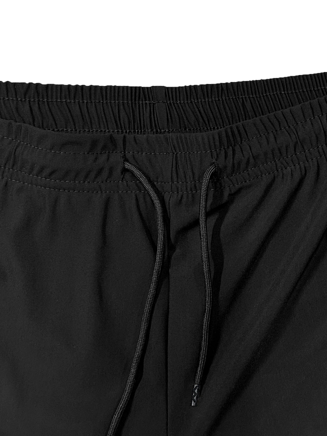 Men’s Solid Color Casual Shorts – Elastic Waist with Drawstring and Zipper Pockets, Loose Fit High Elasticity
