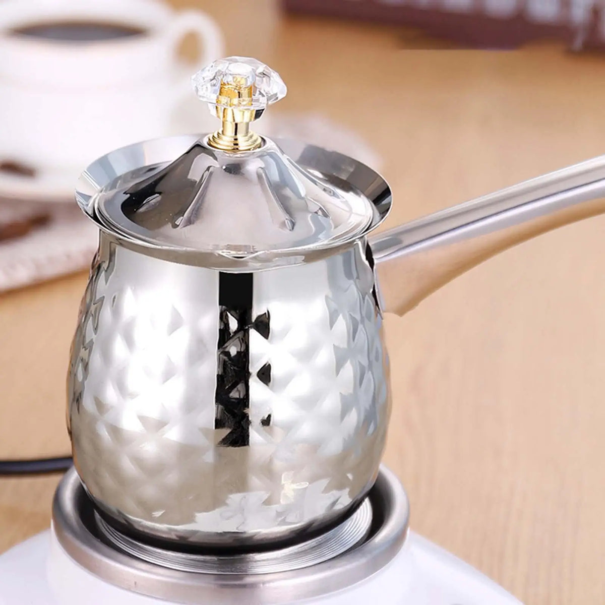 Turkish Coffee Pot with Long Handle - Multi-Use Milk Frothing Pitcher, Greek Coffee Moka Pot, Small Butter Pot - Ideal Kitchen Gift for Men