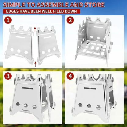 Portable Stainless Steel Wood Stove: Lightweight Folding Firewood Stove for Camping, Hiking, BBQ, Picnic - Outdoor Travel Essential