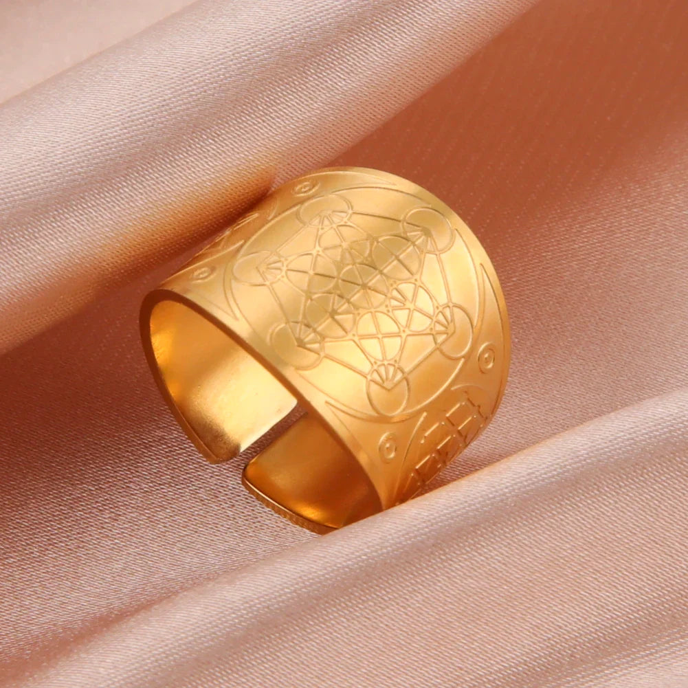 Dawapara 7 Archangels Protection Ring – Metatron Cube, Lilith Symbol, King Solomon Secrets Vintage Amulet Jewelry