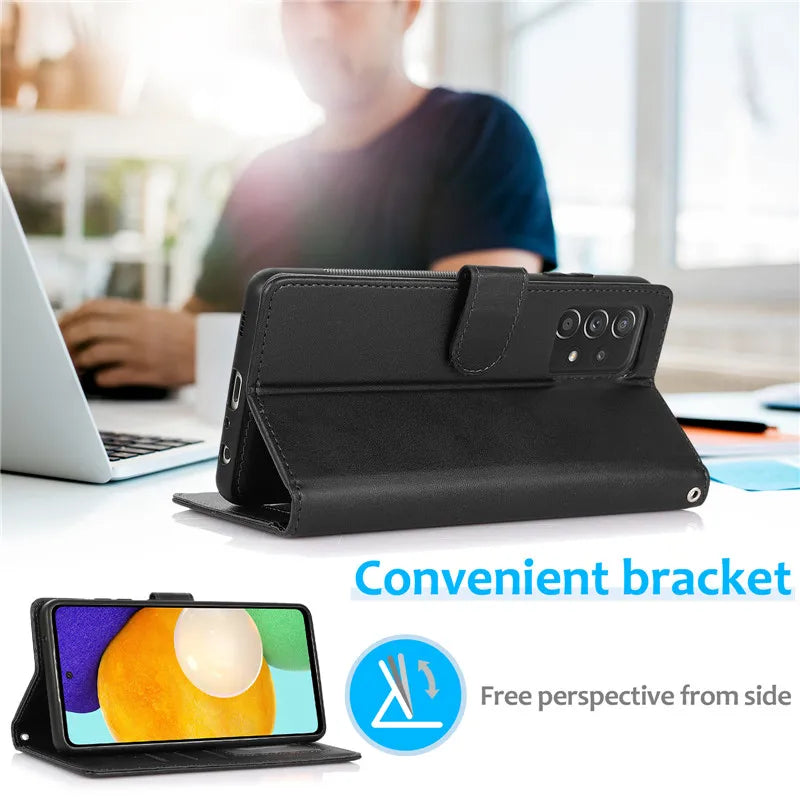 Samsung Galaxy A16–A15–A55–A14–A34–A54–A13–A33–A53–A73–A52–A72–A51 Case - Magnetic Flip Leather Wallet Cover with Card Slots