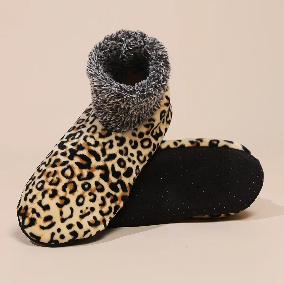 Leopard Print Floor Socks – Warm Non-Slip Home Socks for Women & Men, Fall Winter Sleep Slippers