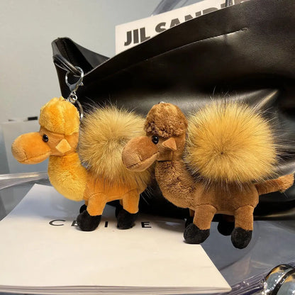 Luxury Furry Camel Keychain – Cute Plush Bag Pendant & Car Key Ring Accessory