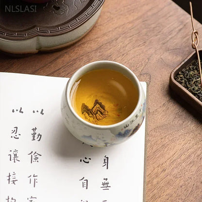 140ml Hand-Painted Ceramic Tea Cup – Exquisite Ice Crack Glaze Porcelain Master Cup for Tea Accessories (1pc)