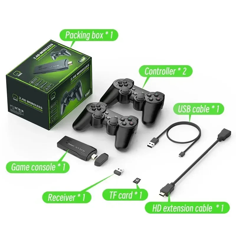 M8 Game Stick 4K Linux OS TV Video Game Console - Built-in 10000+ Games, 2.4G Dual Wireless Handle, 64GB Storage, 3D Games for PS1 SFC