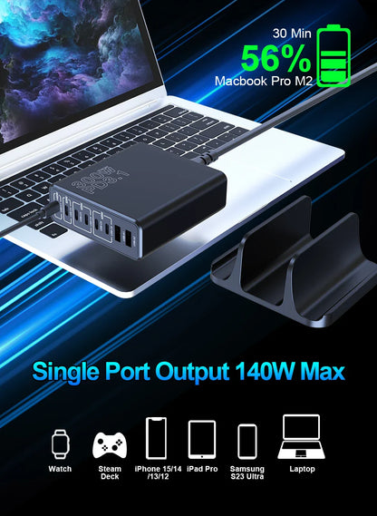 Ubigbuy 300W Multi-Port GaN Charger - USB-C 140W PD 3.1 & PPS 100W Charging Station for MacBook Pro M2, iPhone 15/14, Galaxy
