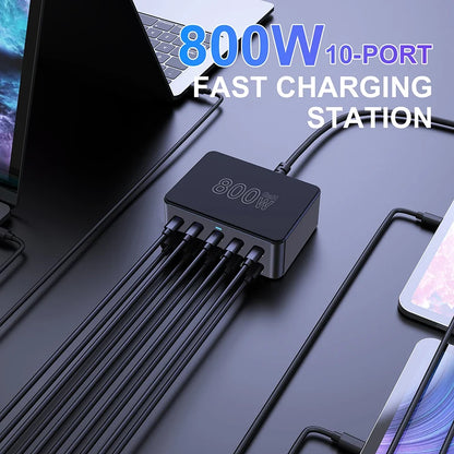 800W USB-C GaN Fast Charger - 100W PD3.0 PPS QC3.0 Multiport Charging Station for iPhone, Samsung & Laptops