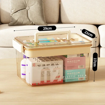 Multi-Layer Large Capacity Home Medicine Box – Transparent Medical Storage Case for First Aid & Medication Organization