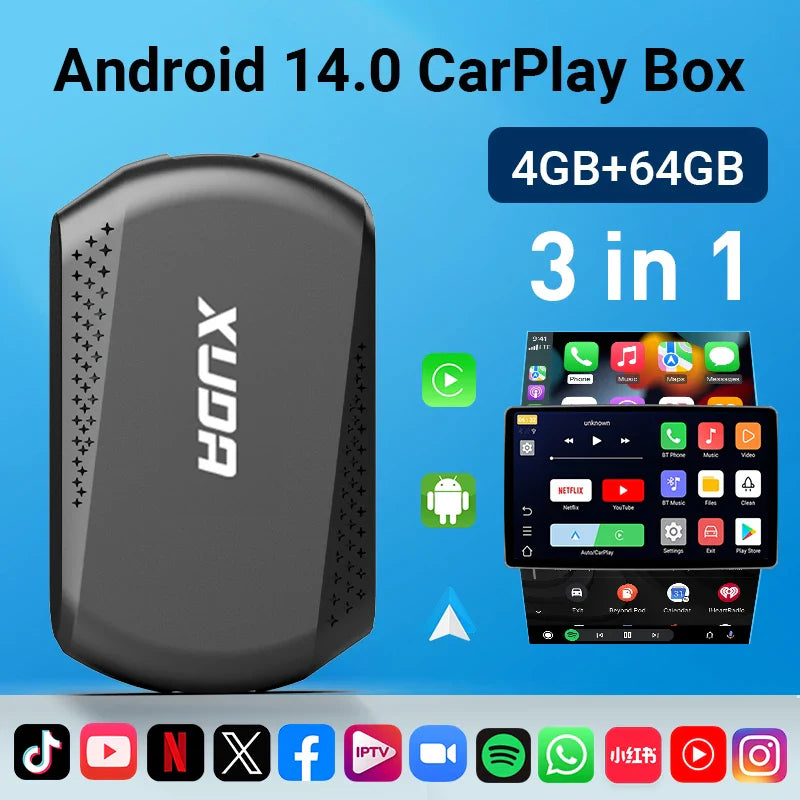 XUDA 2-in-1 Wireless CarPlay & Android Auto Mini Box — Plug & Play AI Adapter Compatible with 99% of Car Radios