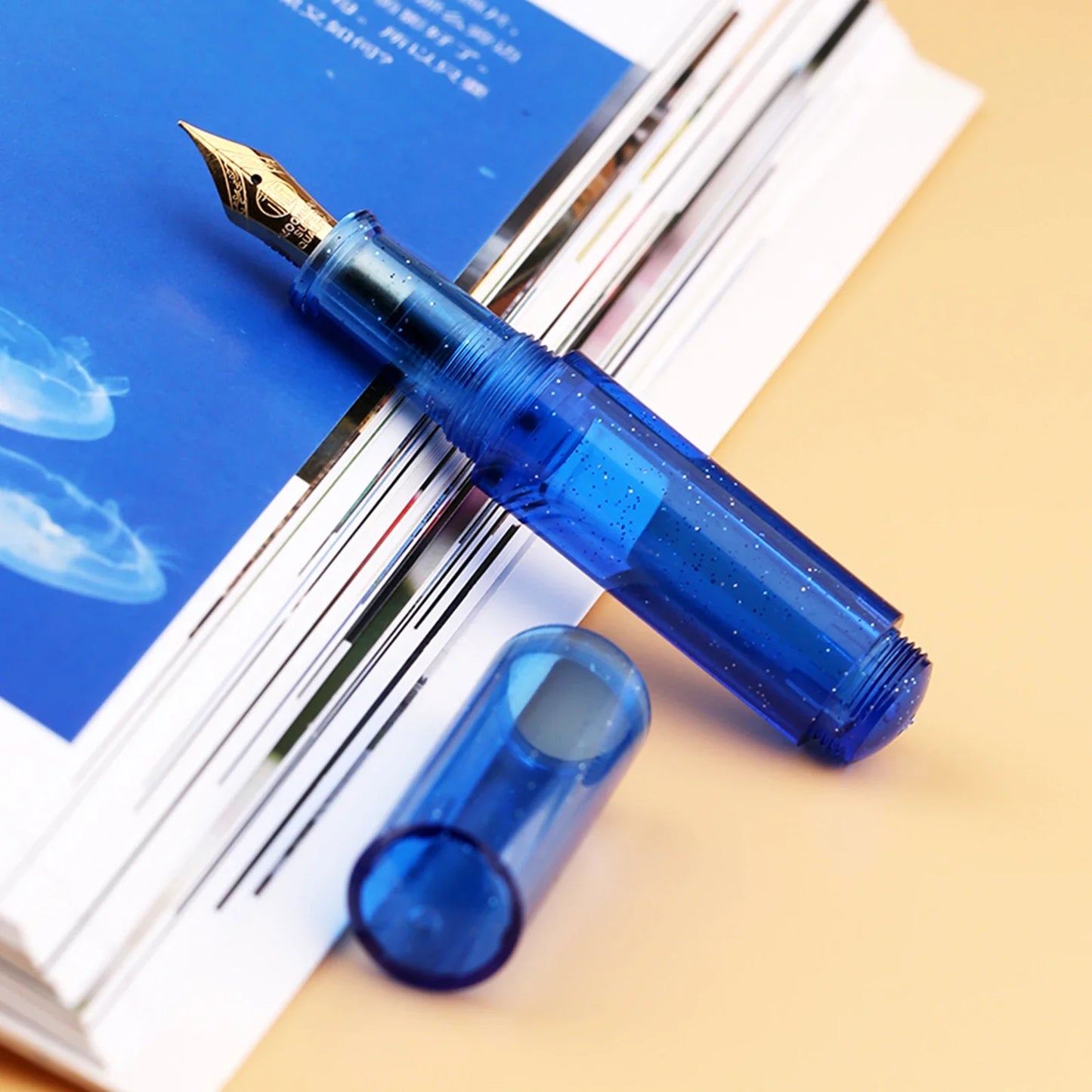 MAJOHN Second Generation Wancai Fountain Pen: Transparent Starry Sky Design with Macaron Maillard Brown Writing Ink - Mini Pocket Pen