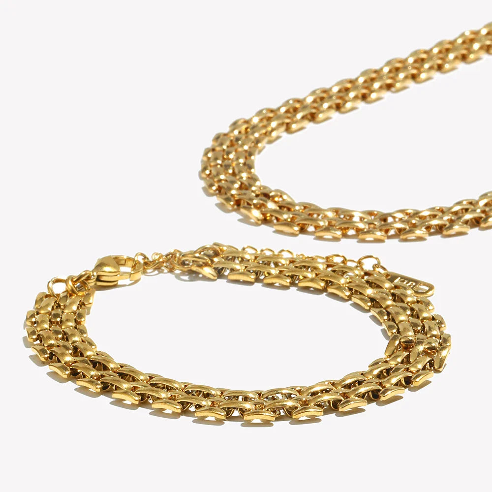 E.B.belle 18K Gold Plated Stainless Steel Chain Bracelet Watch Strap Necklace – Women’s Luxury Fashion Jewelry Accessories