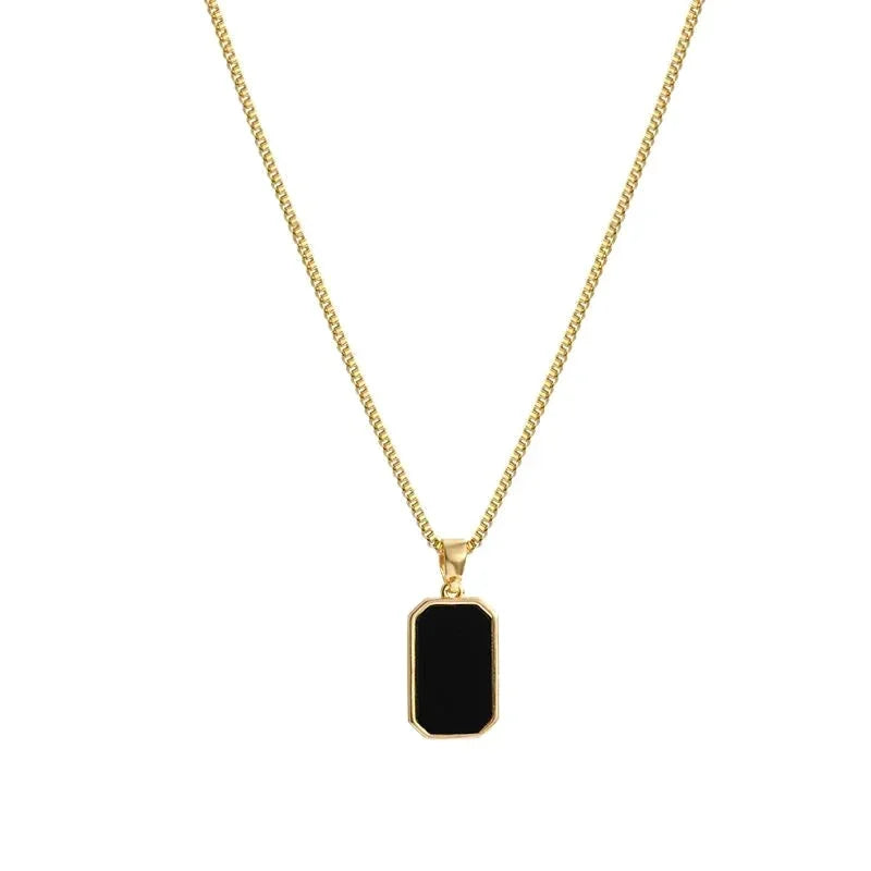 New Stylish Gold Geometric Square Necklace – Black Enamel Rectangle Pendant for Women & Men, Punk Party Jewelry Gift