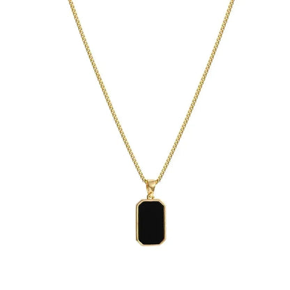 New Stylish Gold Geometric Square Necklace – Black Enamel Rectangle Pendant for Women & Men, Punk Party Jewelry Gift