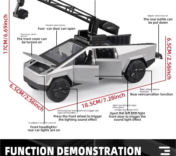 1:32 Cybertruck Diecast Toy Truck for Boys – Silver Pickup with Sound & Light, Metal Model Car for Kids Age 3+