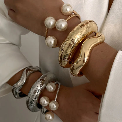 Ingemark Chunky Pearl Cuff Bracelet – Punk Heavy Metal Steampunk Bangle for Women & Men 2025