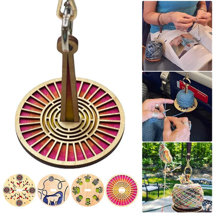 Wooden Yarn Holder Stand with Wrist Strap - Spinning Knitting Tools, Crochet Accessories, Sewing Thread Spool Organizer, Wool Ball Winder