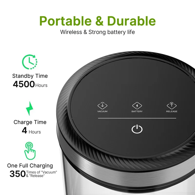 J1UL1N Vacuum Coffee Canister — 1.6L/54Oz Airtight Storage Jar with 33KPa Auto Vacuum & Touch Screen Lid