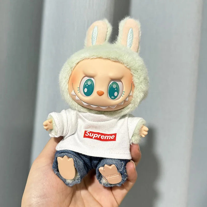 17cm Lovely Labubu Doll Clothes - First & Second Generation Supreme Clothing Set, Multi-Color Outfits