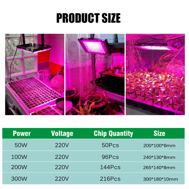 Full Spectrum LED Grow Light: 50W-300W Phytolamp for Indoor Plant Cultivation - Black Lights for Optimal Flower Growth, EU Plug