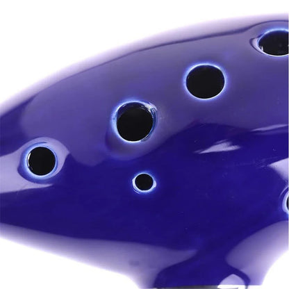 12 Tone Alto C Ocarina – Ceramic Musical Instrument with Songbook, Neck Cord & Carry Bag, Blue
