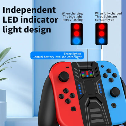 ABS Comfort Charging Grip for Switch Controllers – Portable JOY-02 Dock with USB-C Cable & Battery Indicators