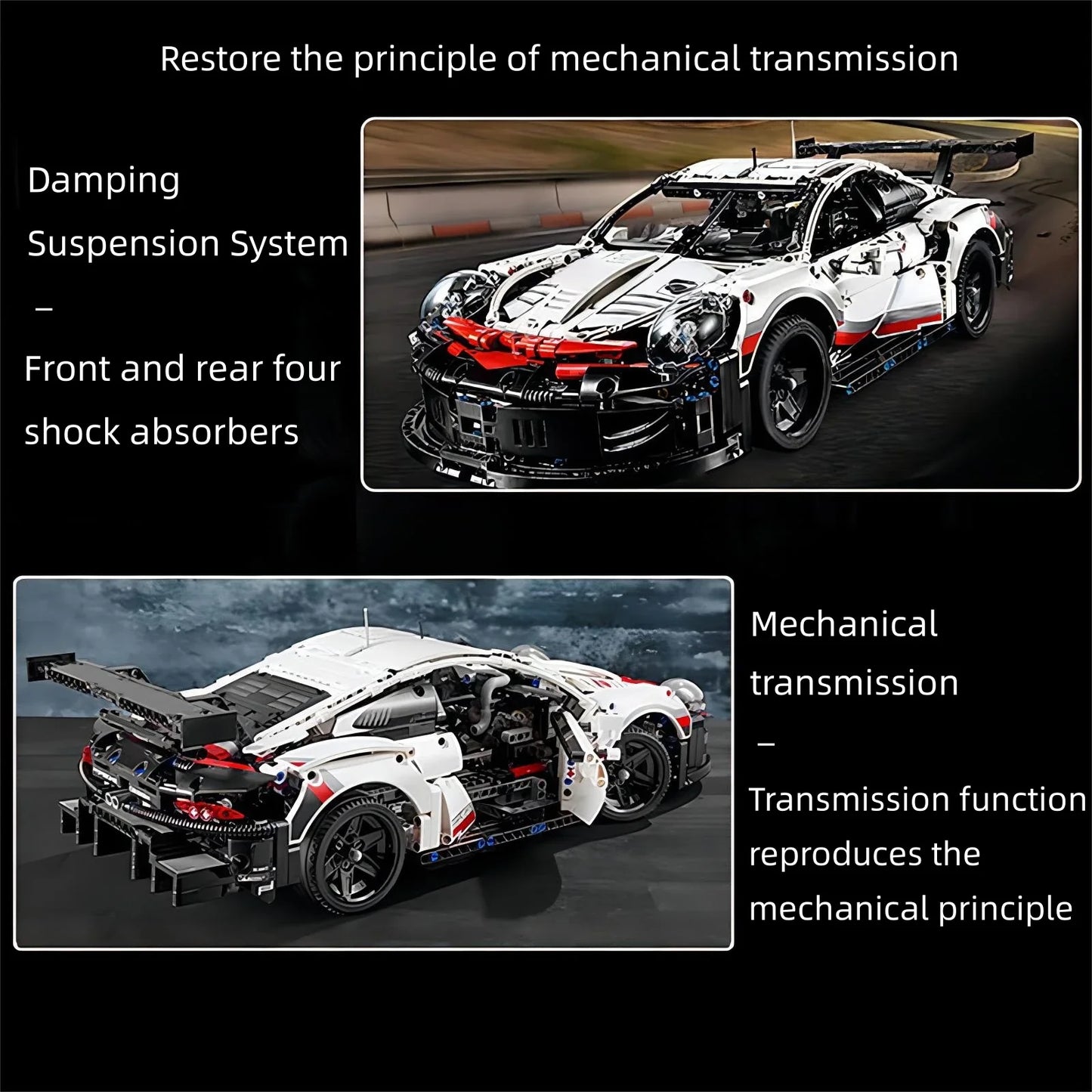 1580PCS Technical Electric Remote Control Car 911RSR – Lights & DIY Building Blocks, Compatible with 42096, Birthday Gift Toy for Kids