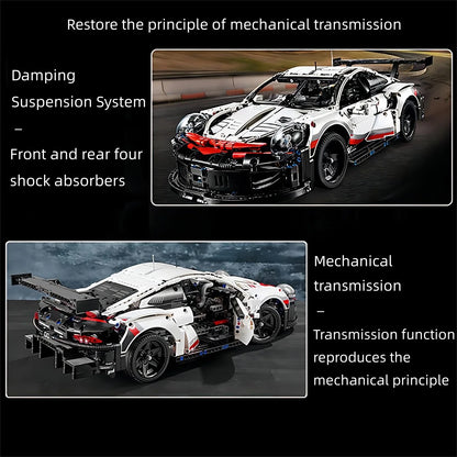 1580PCS Technical Electric Remote Control Car 911RSR – Lights & DIY Building Blocks, Compatible with 42096, Birthday Gift Toy for Kids