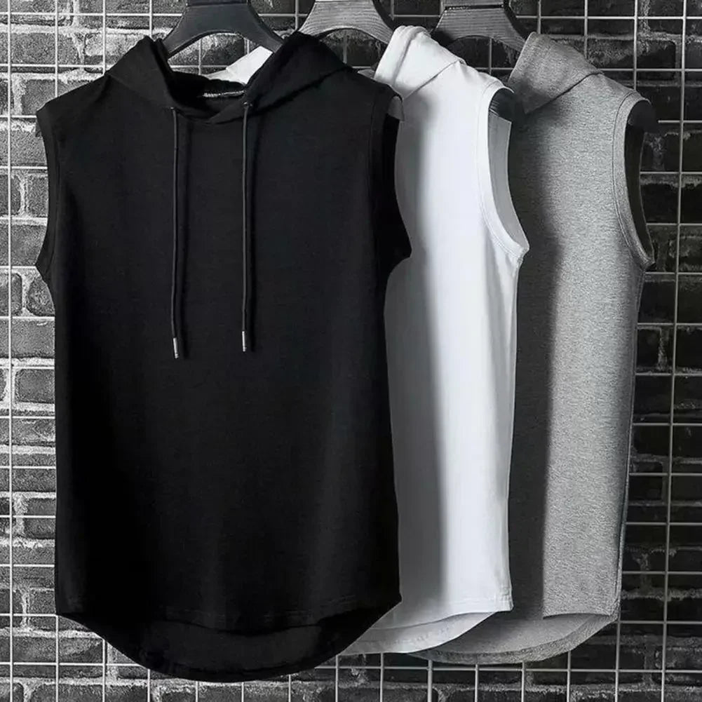 Ice Silk Summer Muscle Hoodie Vest | Sleeveless Bodybuilding Gym Workout Fitness Shirt | High-Quality Hip Hop Sweatshirt Top