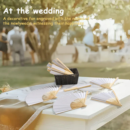 50-100 Personalized Engraved Folding Silk Hand Fans with Gift Bag - Custom Wedding Fans, Elegant Decorations