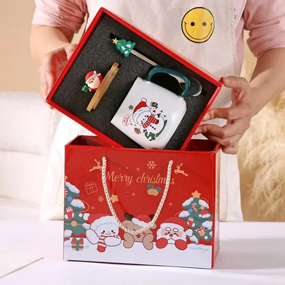 Christmas Gift Ceramic Mug Set - Mug with Lid and Spoon, Perfect Coffee Cup for Holiday Gifting