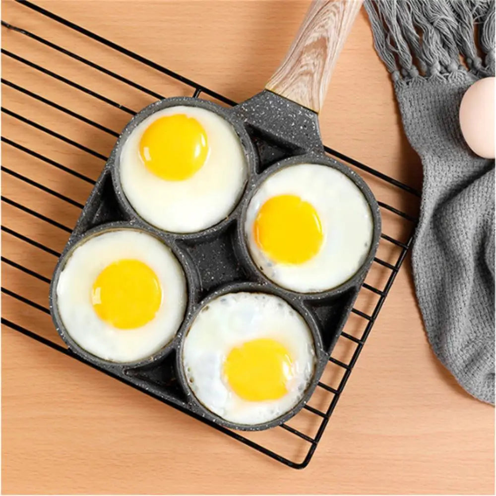 4-Hole Nonstick Omelette Pan — Thickened Breakfast Skillet for Eggs, Steak, Burgers, and Induction Cooking