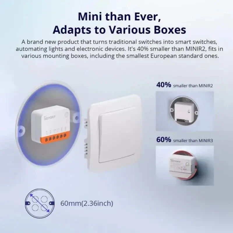 Sonoff Mini R4 Extreme WiFi Smart Switch - Two Way Remote Control Relay Module for Smart Home eWeLink App Alexa Google Assistant