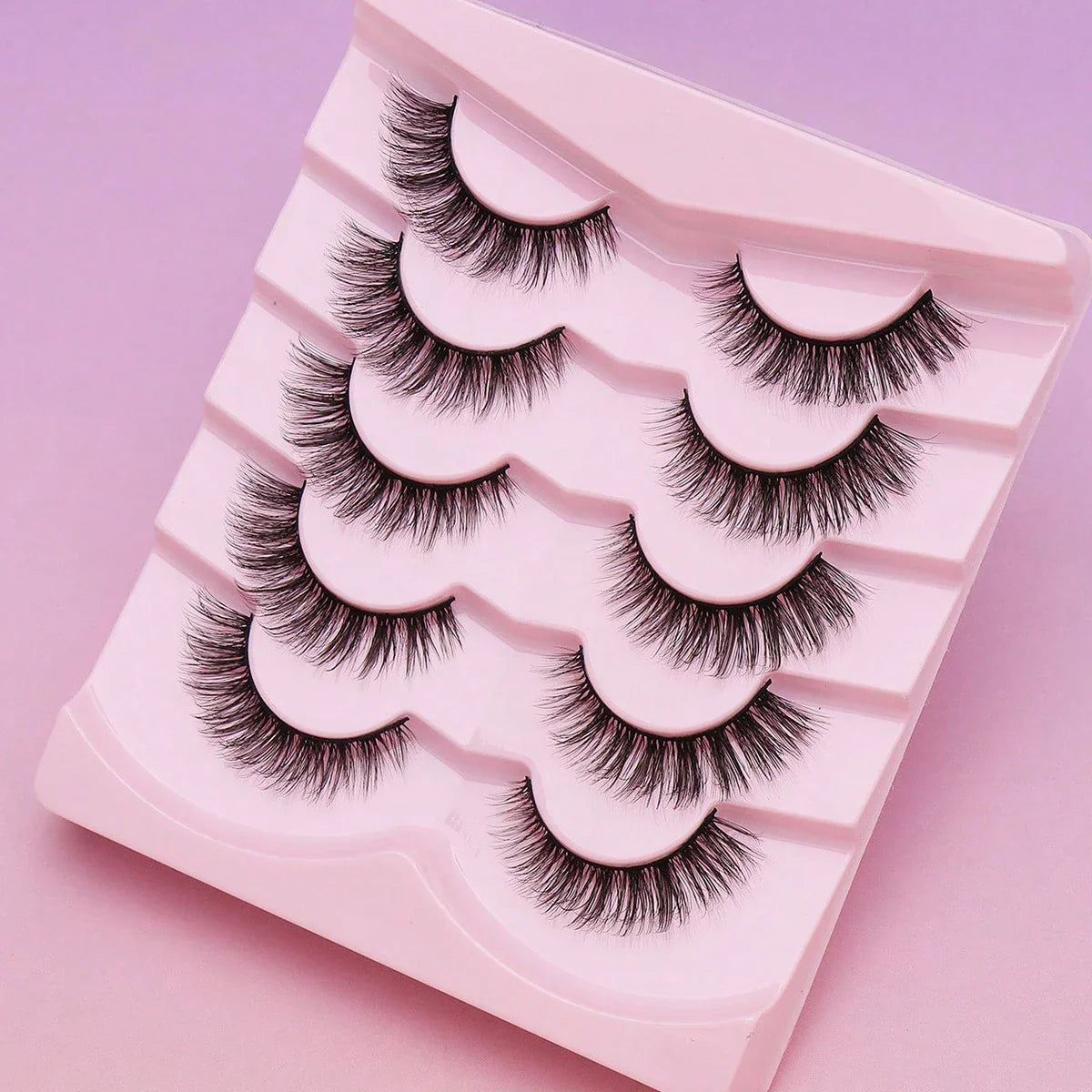 5 Pairs Cat Eye Faux Mink Eyelashes – Winged Long Natural Manga Style False Lashes Makeup Set