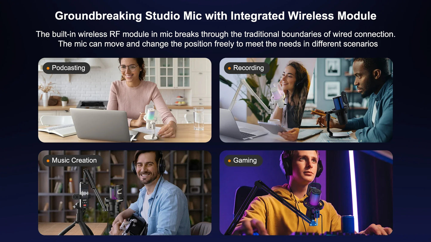 COMICA Uni Pro Wireless USB Gaming Microphone – Noise-Canceling Condenser Mic with RGB Lights for PC, Laptop & Smartphone