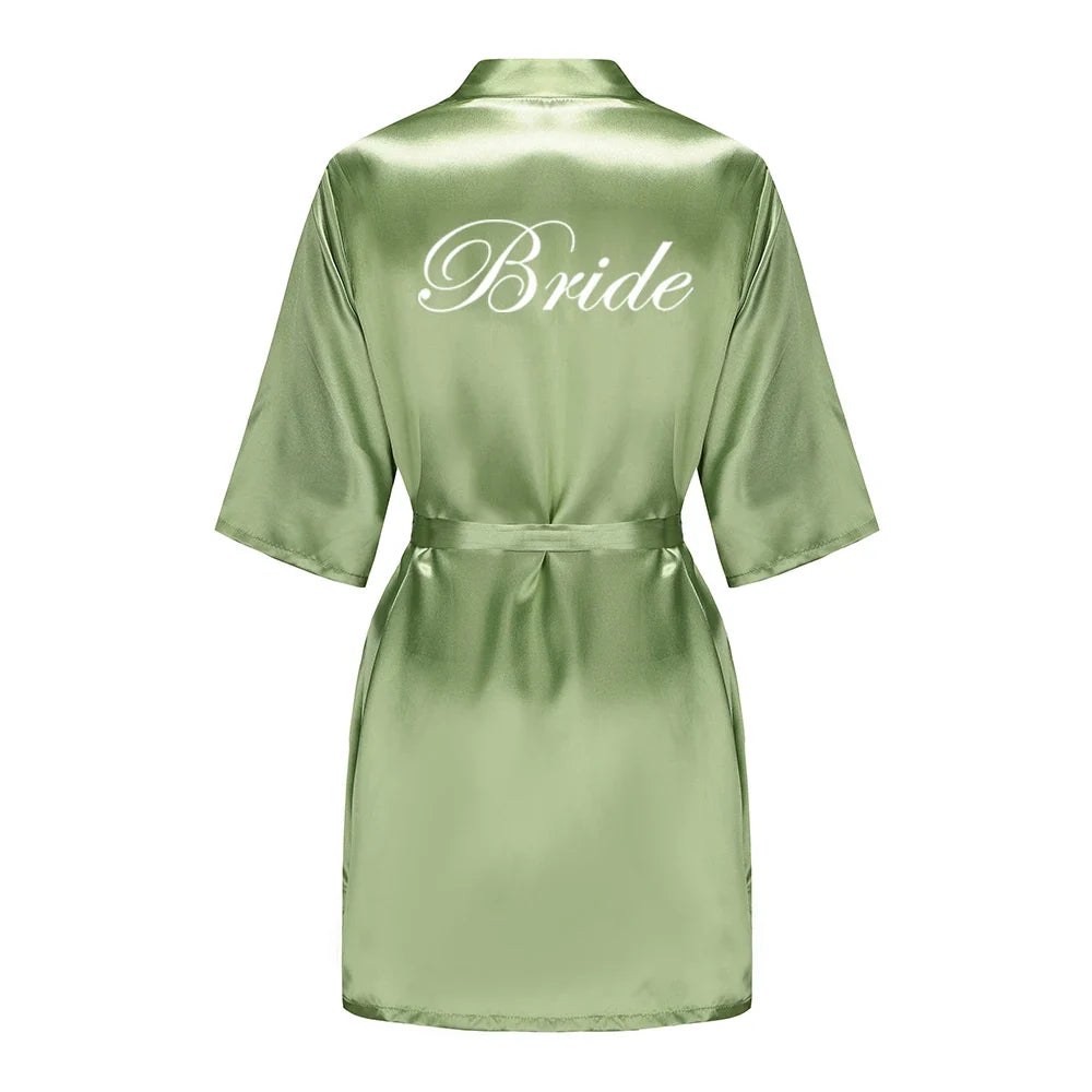 Plus Size Satin Silk Robe for Women - Wedding Bride Bridesmaid Bathrobe Sleepwear in Sage Green