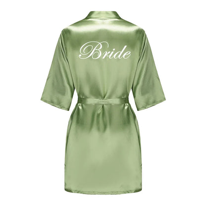 Plus Size Satin Silk Robe for Women - Wedding Bride Bridesmaid Bathrobe Sleepwear in Sage Green
