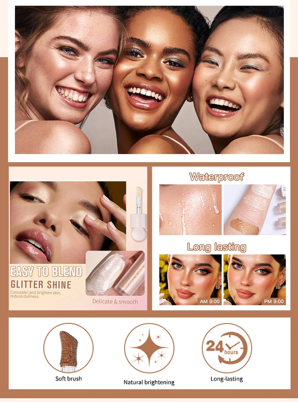 4-Color Liquid Face Highlighter — Bronzer & Contour Shimmer Makeup