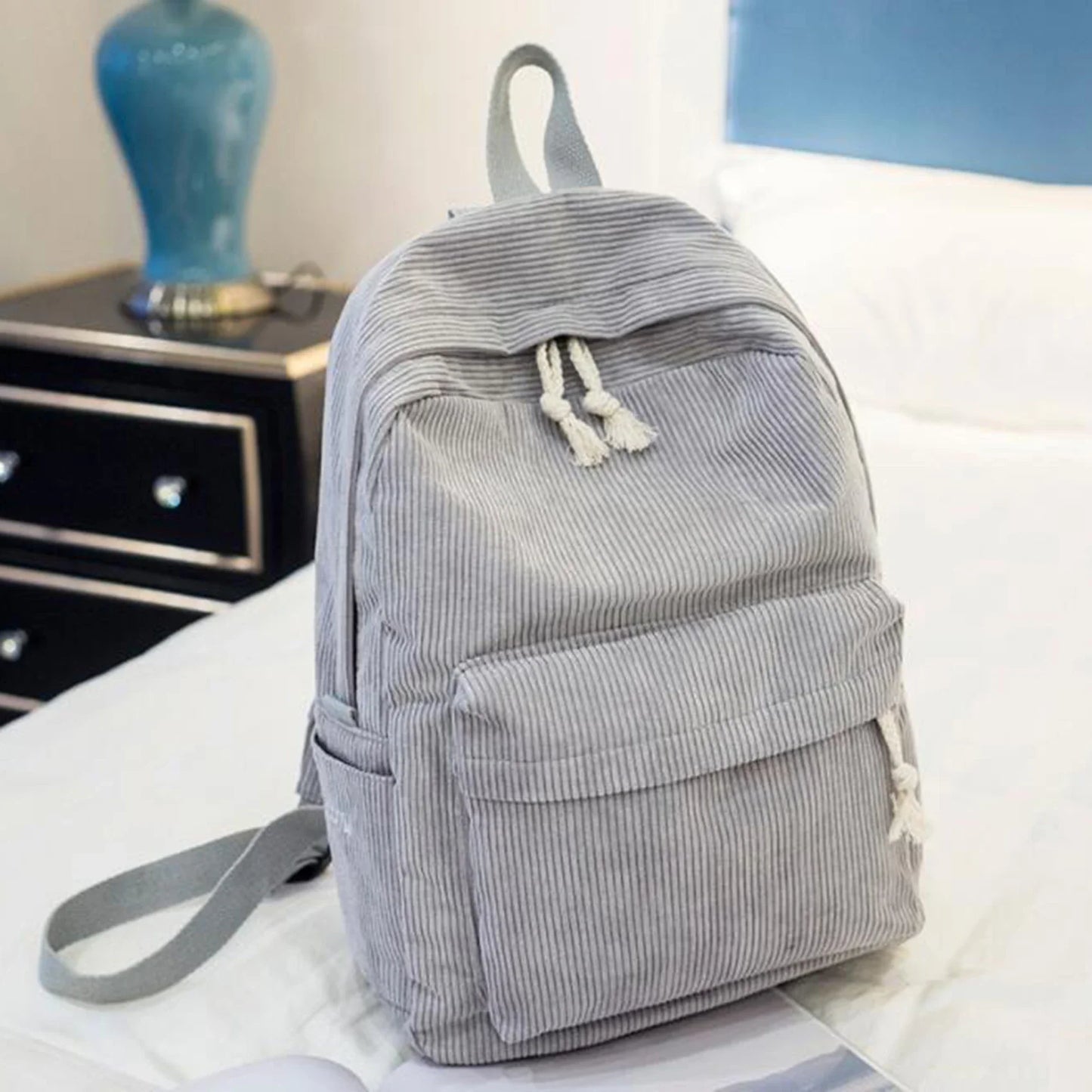 Women's Corduroy School Backpack – Striped Travel Rucksack for Teenage Girls & Shoulder Bag Mochila