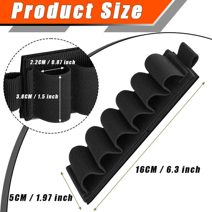 12 Gauge Shotgun Shell Holder - 6 Round Elastic Ammo Carrier with Hook & Loop Mount
