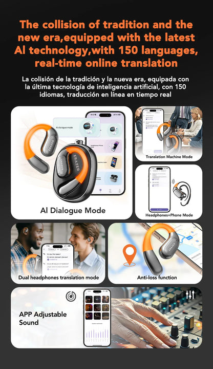 ERAZER XF31 AI Translator Earphones - Bluetooth Translation Earbuds, Sleep ASMR Headset, DIY APP, Wireless Open-Back Headphones