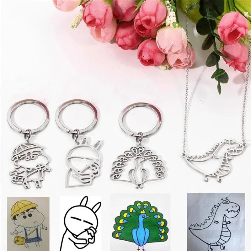 Personalized Children’s Drawing Keychain – Custom Kids Artwork Photo & Logo Car Keyring Gift
