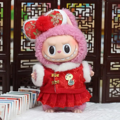 Labubu 1st & 2nd Generation Antique Hanfu Outfit Clothes with Vinyl Pendant for New Year's & Spring Festival