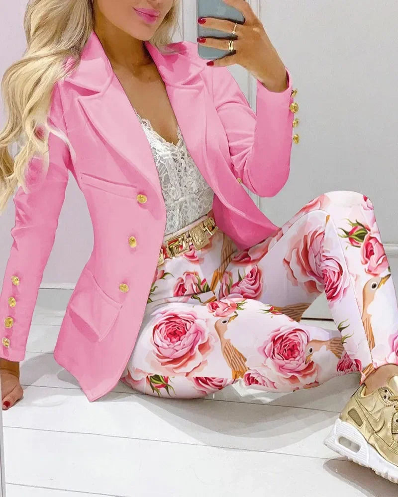 CM.YAYA Women’s Paisley Butterfly Blazer & Pants Set – Elegant 2-Piece Autumn Winter Street Style Outfit