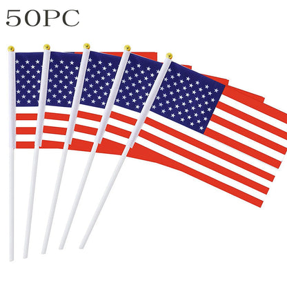 50PCS USA Handheld Stick Flags — 14x21cm American Mini Flags with 30cm Pole, US Banner Party & Event Decor