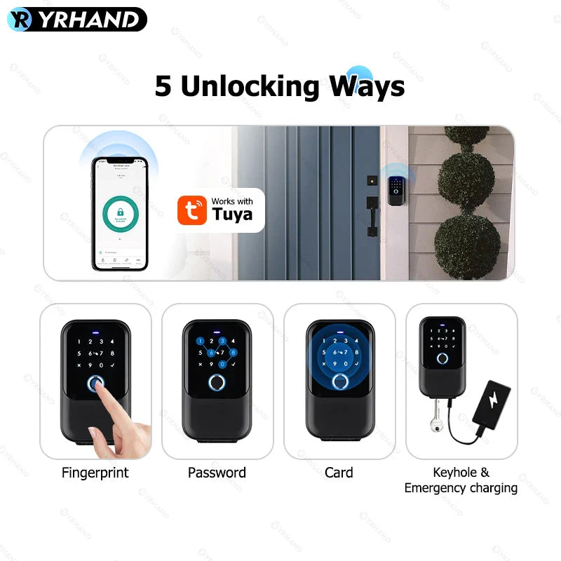 YRHAND TTlock Smart Fingerprint Lock Box – Digital Password, IC Card, Tuya Electronic Portable IP66 Security for Smart Home