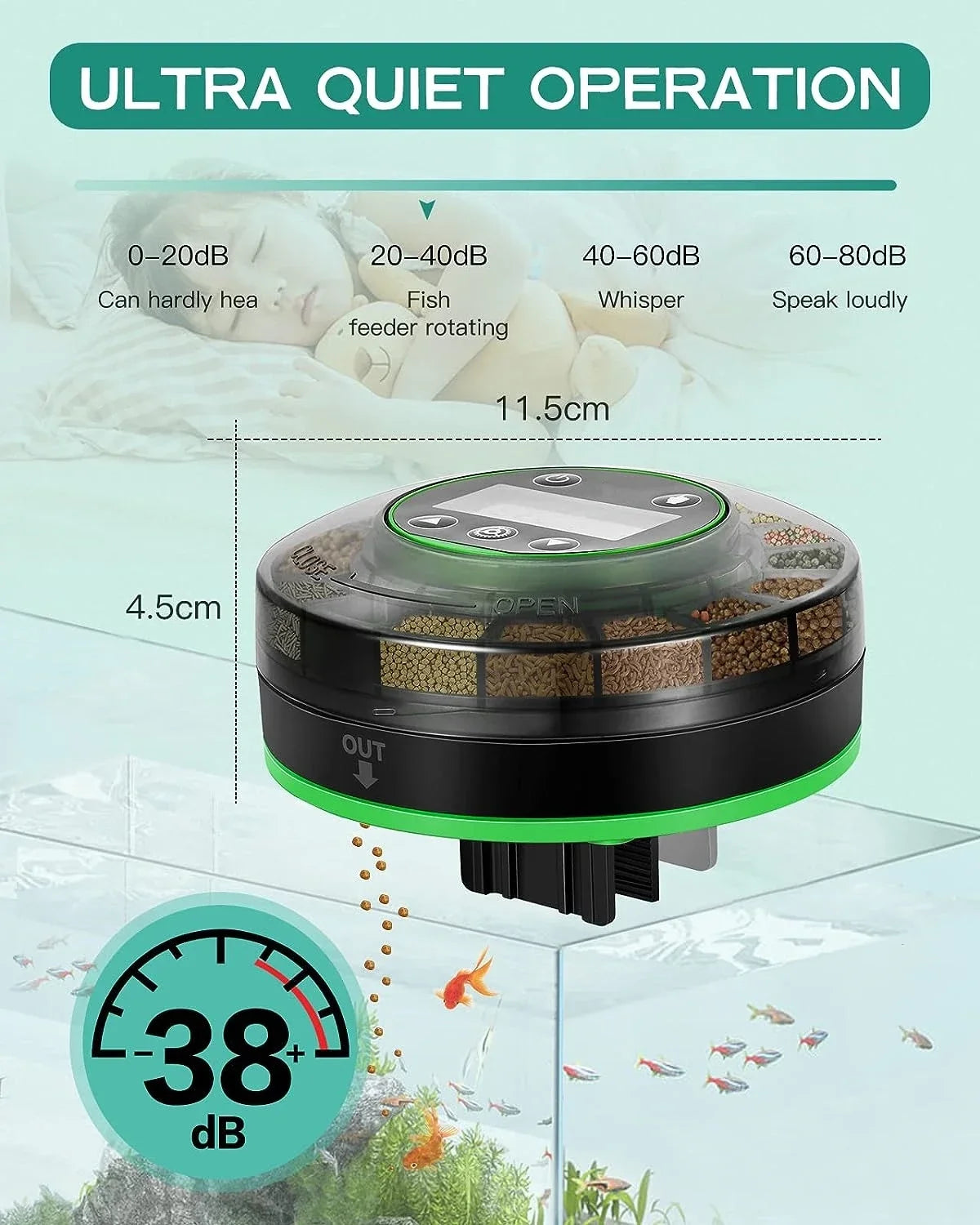 Automatic Fish Feeder for Aquarium – Rechargeable Food Dispenser with Timer, LCD Display & USB Cable